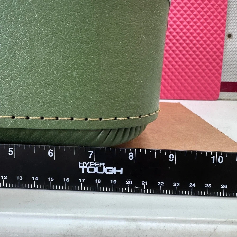 Vintage Trojan Train Case Green Faux Leather Makeup Vanity Suitcase Mirror 1960s